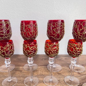 Unique Vintage Ruby Red  with Gold Embossed Raised Swirls Glasses .Your Choose!!!