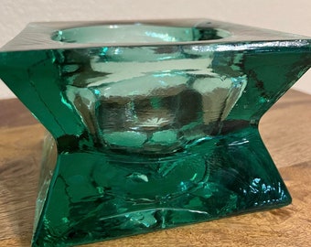 Portavelas decorativo de cristal Aqua Glass, de cristal grueso.