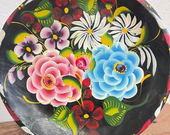 Vintage Mexican hand painted Batea bowl 11.5'' A9 0823