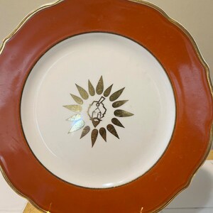 Set of 5 Collectible SYRACUSE CHINA Man head gold Pattern  RESTAURANT Ware Dinner Plates - Made in U.S.A.