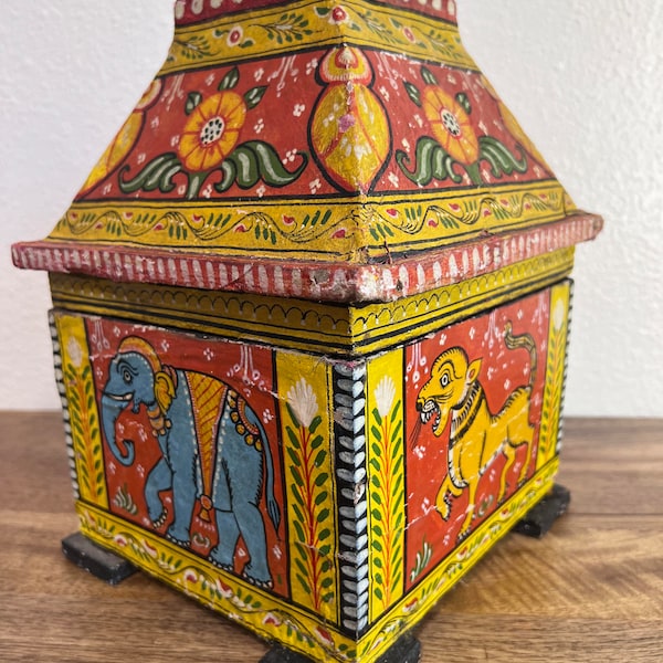 Antique 19th Century Hand Painted Wooden Art Box Kashmir India