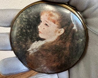 Altes gespiegeltes Compact Renoir Portrait von Mademoiselle