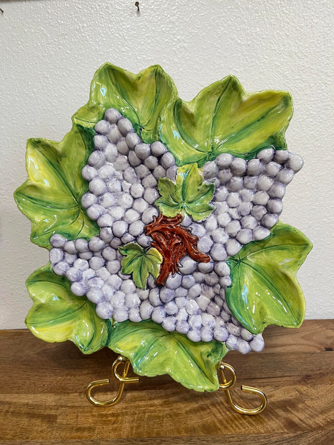 Vintage Italian Purple Grapes, Leaves and Vines Ceramic Serving Platter ...
