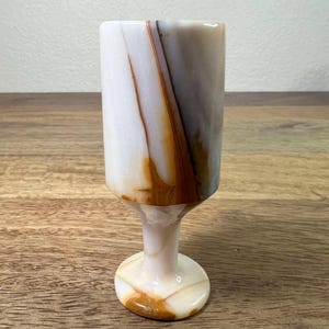 Vintage Marble Onyx Wine Goblet – 3.5" Alabaster Stone Drinking Cup – Stemmed Mini Wine Glass – Rustic Barware – Single