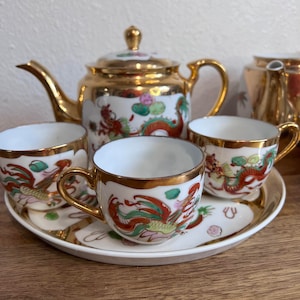 Your Choose!!! Vintage 22K Gold ,Red and White Dragon Phoenix Porcelain Gilded Tea  sets F1223