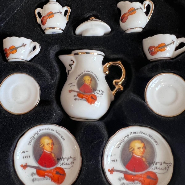 Mini set da tè per casa delle bambole in ceramica 10 pezzi, Mozart Reutter Porzellan A1123