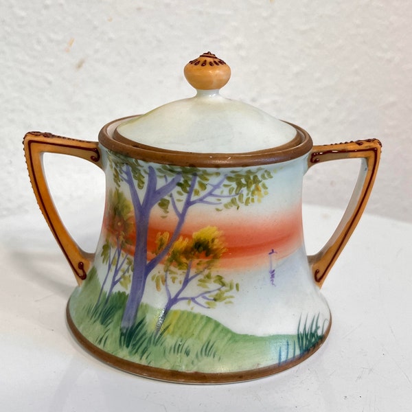 Noritake Mini Sugar bowl w/lid Hand Painted Small 3" Tall Multicolor A10 0923