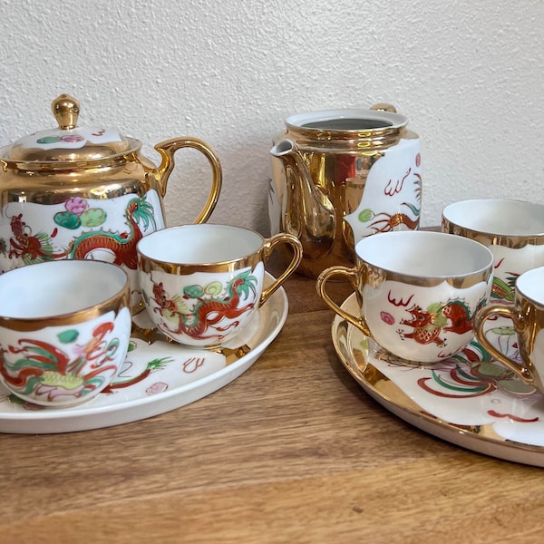 Your Choose!!! Vintage 22K Gold ,Red and White Dragon Phoenix Porcelain Gilded Tea  sets F1223