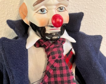 Porcelain Clown Doll, 19'' tall  Hobo Clown, Hand Painted Heritage Collector's Doll IG001