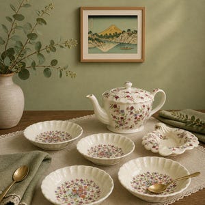 WS George Bolero Floral China Set Teapot Bowls Plate Vintage 1914-1941
