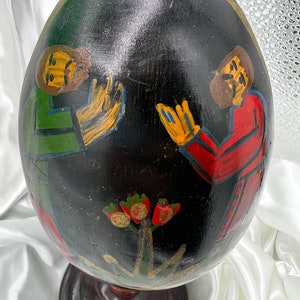 Antique Large Wooden Egg 6'' ,Slavic Pysanka ,Scenes from The Eastern Orthodox, Religious  hand painted Folk Art