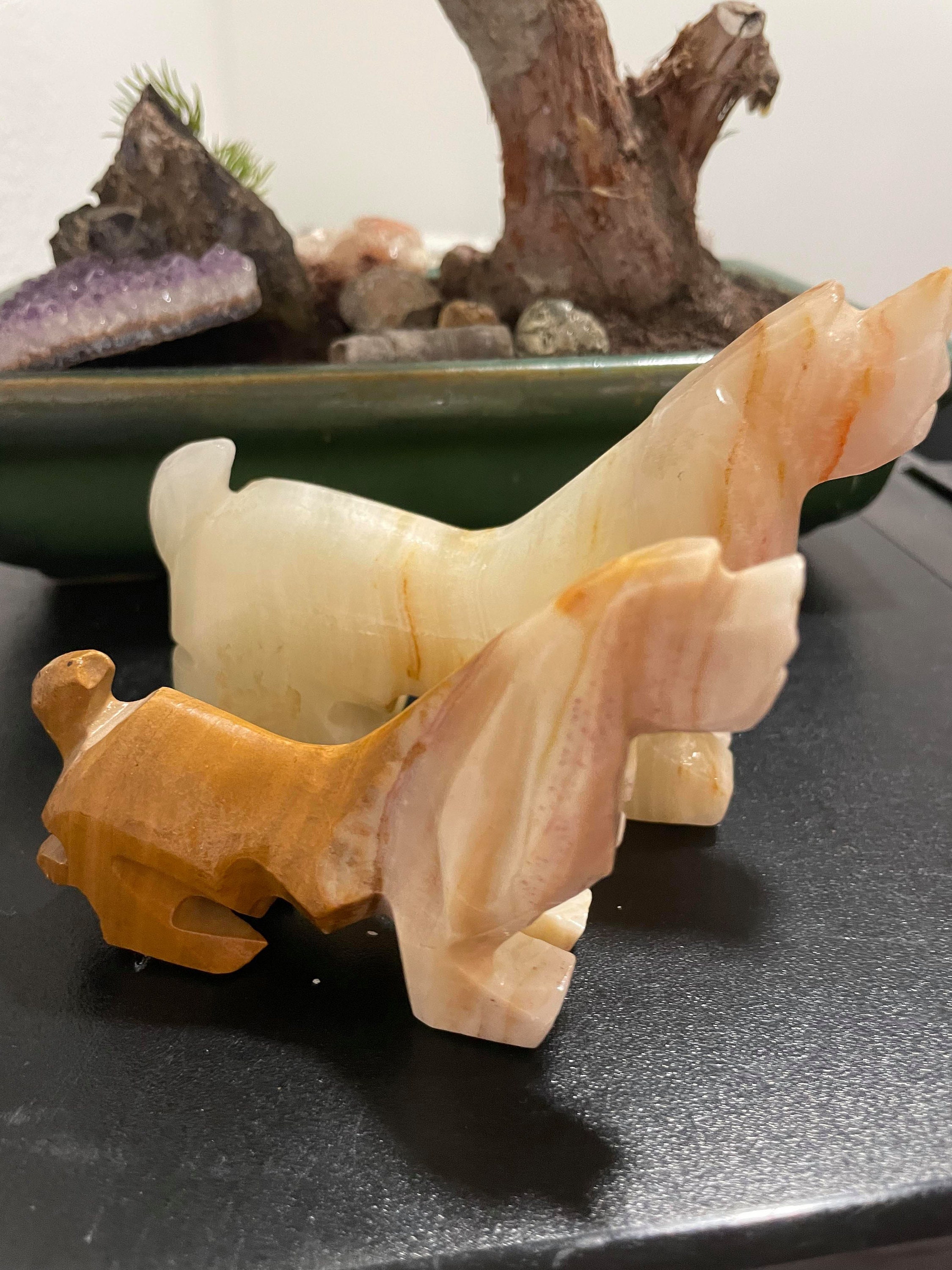Pair of Cocker Spaniel Two Tone Natural Onix Carved figurine
