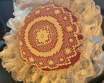 OOAK Antique  Lace Pillow and Pearls  shabby boudoir chic pillow