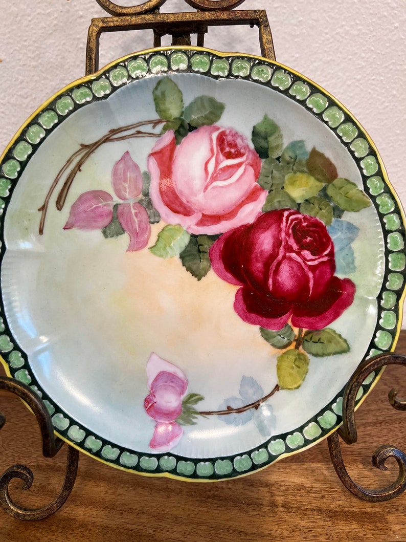 Antique 1891-1906 Ph. Rosenthal Carmen Bavaria 8.7 inch Roses Plate ,Artist signed