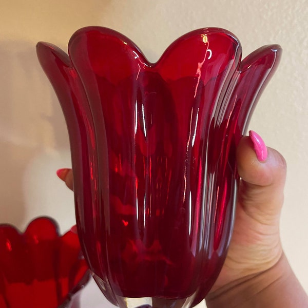 Vintage Teleflora Ruby Red Vase ,Candle holders, Planters Tall 5.5 inch, only 1 piece A158