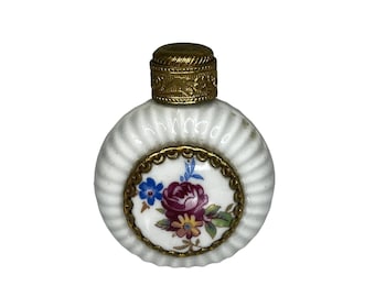Vintage Porcelain Mini Perfume Bottle, Floral Design