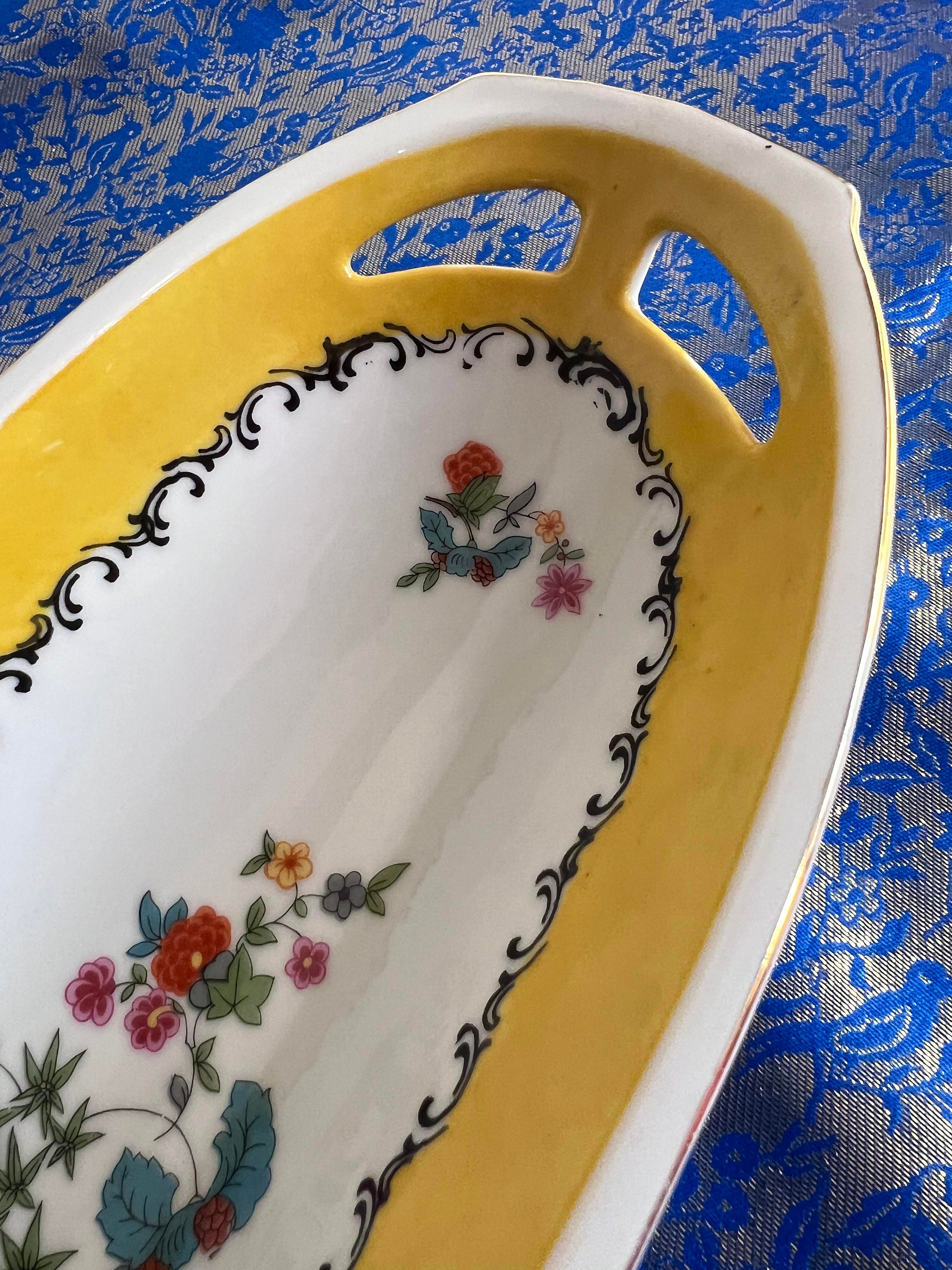 Antique Bavaria Porcelain Dish, Two Handled Floral Serving Tray, 1920s ...