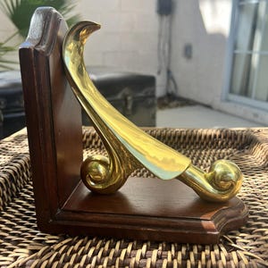 Vintage Brass Scroll Bookend, Hollywood Regency