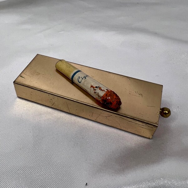 1950's Brass Cigarette Butler Ashtray Sliding Box Pocket, Unused inside