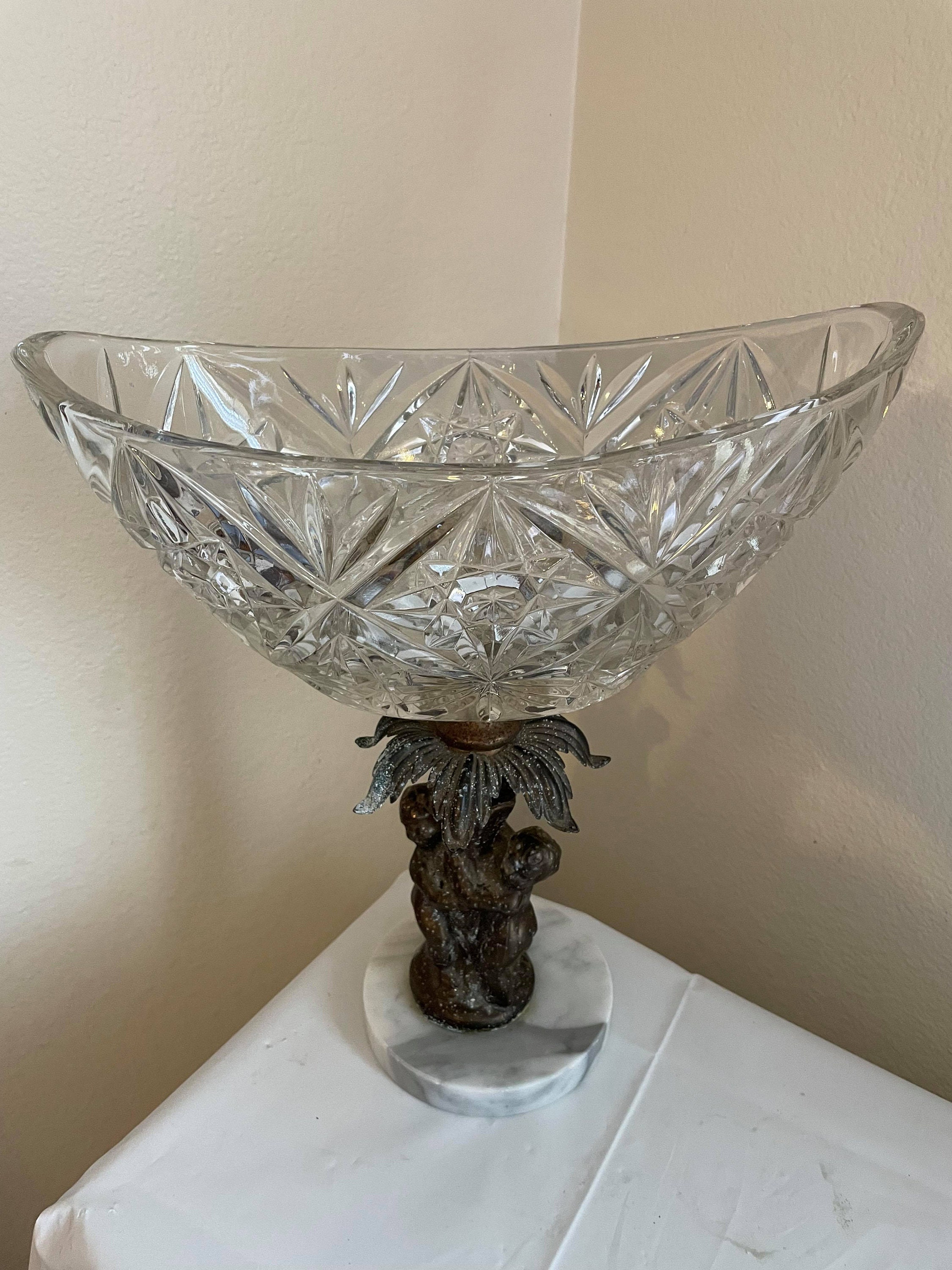 ヴィンテージ ラージ クリスタル コンポート センターピース 真鍮