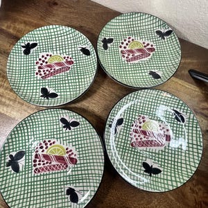 Set of 4 Vintage Italian Pottery Ceramic Hand Painted Dessert Salad Plates Sign Italy