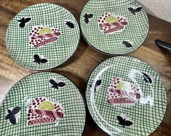 Set van 4 vintage Italiaans aardewerk keramische handgeschilderde dessertborden bord Italy