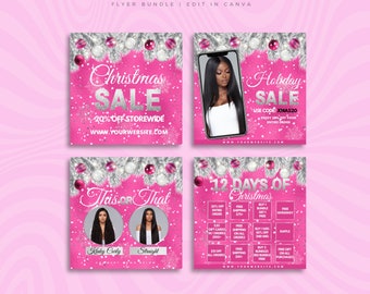 DIY Pink Christmas Flyer Bundle, Editable Glam Design (Digital Download)