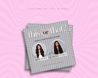 Editable This or That Hair Flyer, Wig Flyer (Canva Template)