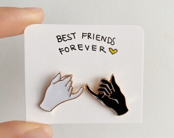 Best Friends Forever Pinkie Promise Friendship Couple Enamel Pin Gift Set