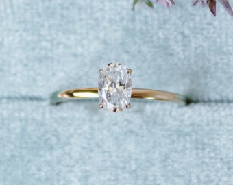 0.5 ct Oval cut moissanite 14k 18k solid gold solitaire engagement ring, oval moissanite/simulated diamond wedding ring, promoise ring