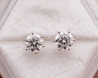 14k 18k Solitaire moissanite stud earrings, Six prong solid gold, 0.3ct 0.5ct 1ct 2ct, wedding bridal stud earrings, unisex man stud earring