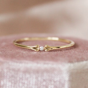 Wishbone minimalist tiny diamond ring, 14k 18k gold genuine diamond ring, delicate stackable simple band, rose gold, white gold