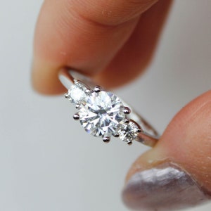 Three stones moissanite engagement ring, 14k 18k gold rose white gold, past present future moissanite wedding ring, promise ring, minimalist