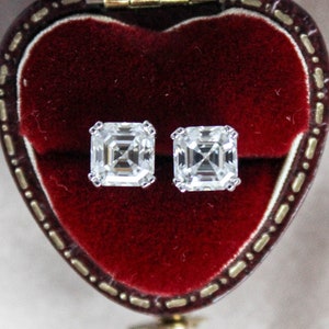 Asscher Cut Moissanite Earrings Studs, Silver 14k 18k gold Classic Square Minimalist Moissanite Vintage Earrings, Bridal Earrings