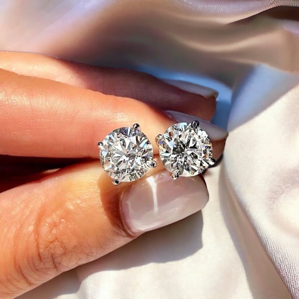 Pendientes redondos de moissanita de 0,1-3 ct con cierre de rosca o presión, plata de ley 925/oro de 14 quilates, ideales para bodas, novias y uso diario, para él.