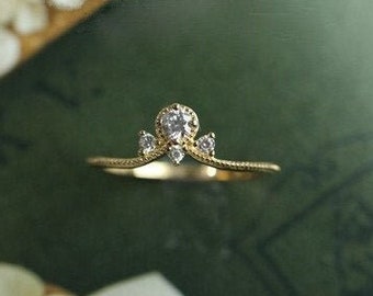 Curved V shape pear diamond wedding band, chevron wedding ring, stacking ring 14k 18k gold,anniversary band white gold rose gold
