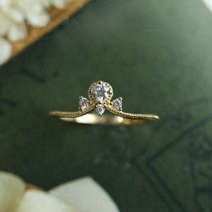 Gebogen V-vorm peer diamanten trouwring, chevron trouwring, stapelring 14k 18k goud, jubileumband witgoud roségoud