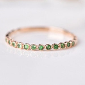 Vintage half eternity tsavorite band, green gemstone ring, January birthstone ring, 14k 18k gold matching band, stackable ring
