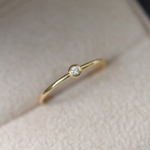 Solitaire minimalist small diamond gold ring, 14k 18k gold tiny genuine diamond ring, delicate stackable simple band, rose gold, white gold