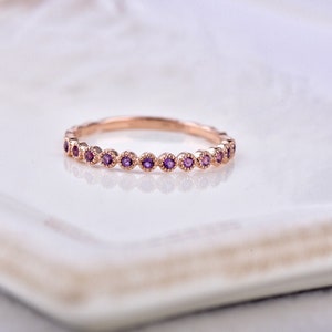 Lavender sapphire purple amethyst pave wedding band 14k 18k gold ring,half eternity sapphire stacking band, wedding band, anniversary gift