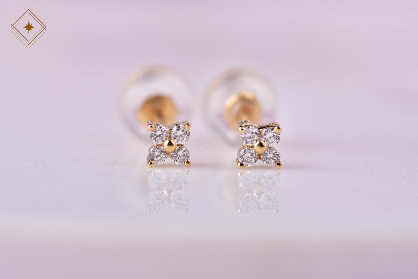 clover【6点おまとめ3点オーダー】 Mini Clover Flower Genuine Diamond Stud Earrings 14k 18k