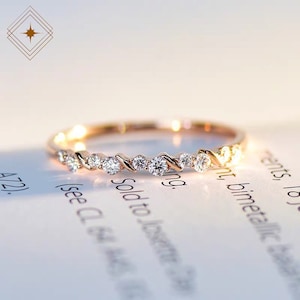 Cluster diamond wedding band, 14k 18k solid gold twisted wedding band matching band natural diamond , unique diamond ring, stackable ring