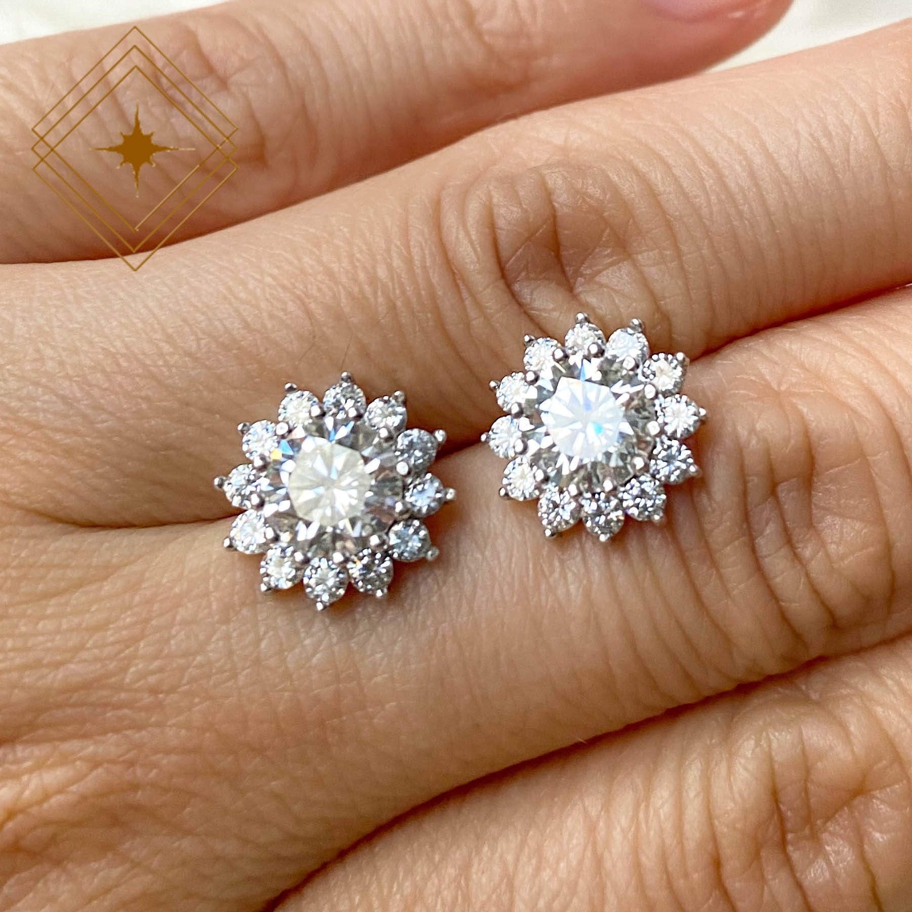 Sunflower Floral Moissanite Stud Earrings,flower Moissanite