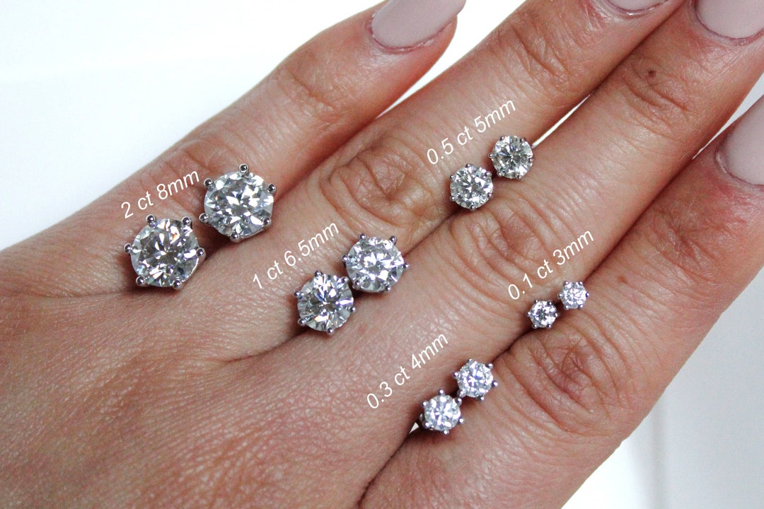 Moissanite Stud Earrings Six Prongs Ct -2 Ct Silver 14k 18K - Main Image