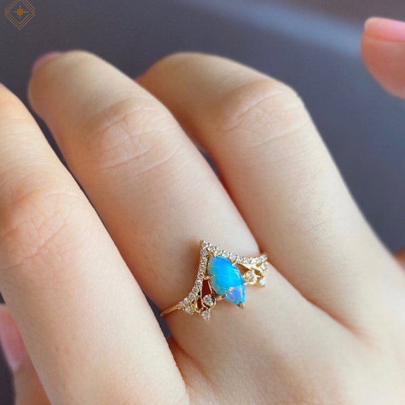 マーキス オパール ダイヤモンド リング、天然オーストラリア産