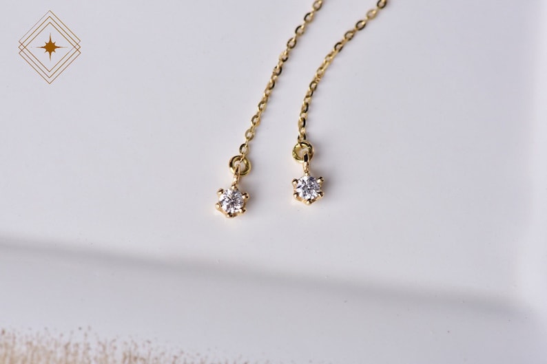 Diamond threader earrings 18k solid gold delicate chain Etsy