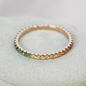 Rainbow Sapphire Pave Wedding Band,colorful Multistone 14k 18k Gold ...