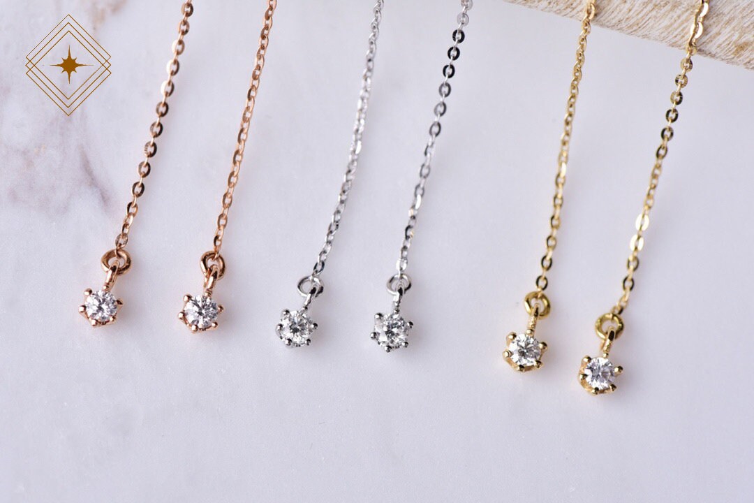 Diamond threader earrings 18k solid gold delicate chain Etsy