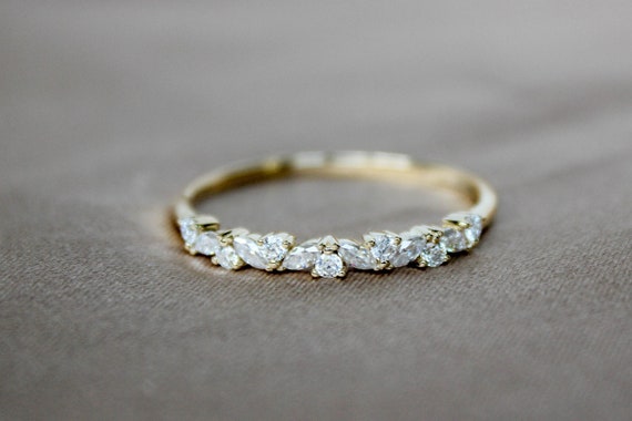 Cluster Marquise Round Moissanite Diamond Wedding Band 14k 18k