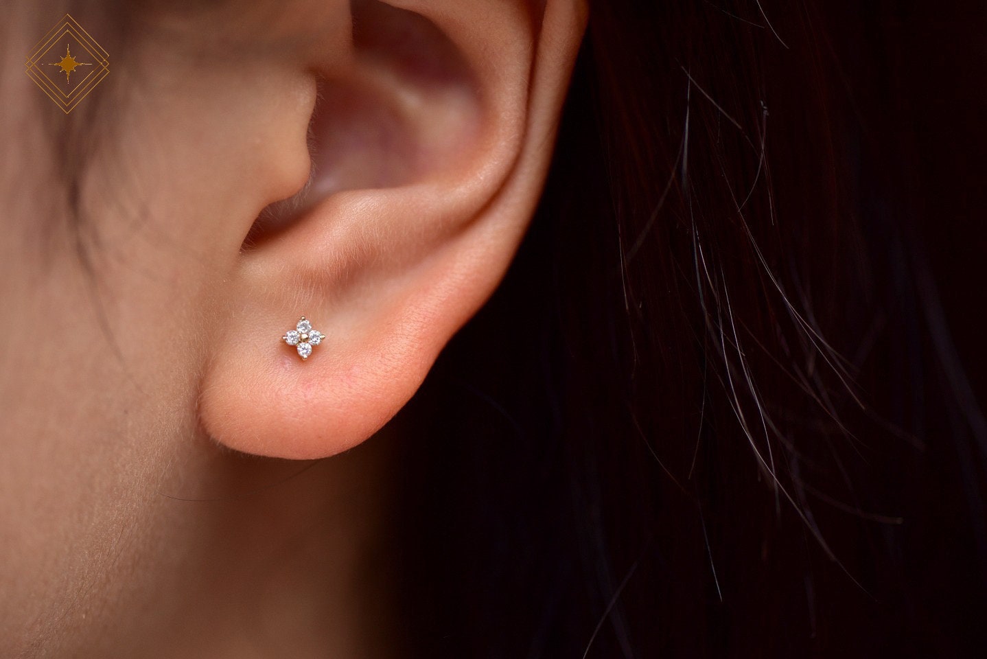 clover【6点おまとめ3点オーダー】 Mini Clover Flower Genuine Diamond Stud Earrings 14k 18k